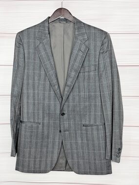Pietrovanni Italy Wool Silk Suit Jacket Blazer Gray Blue EUR 52L US 42L